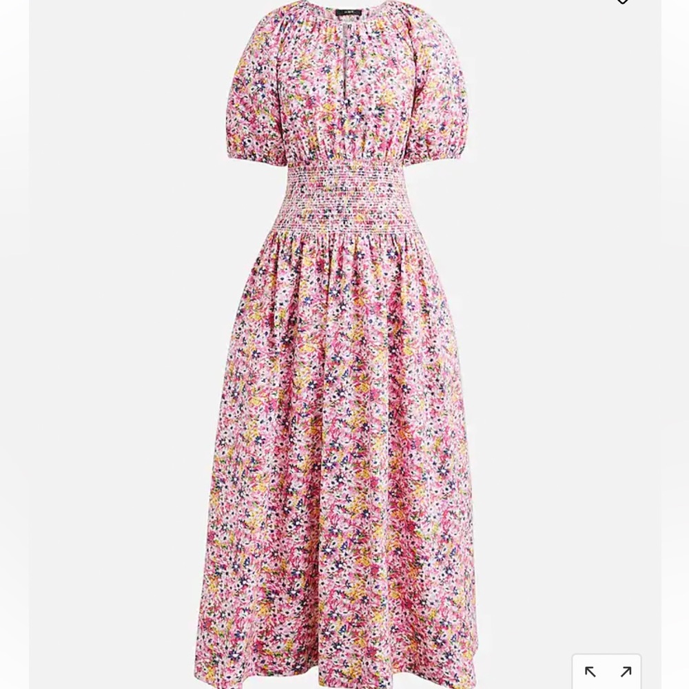 Jcrew Puff Sleeve smocked-waist midi dress in floral fields